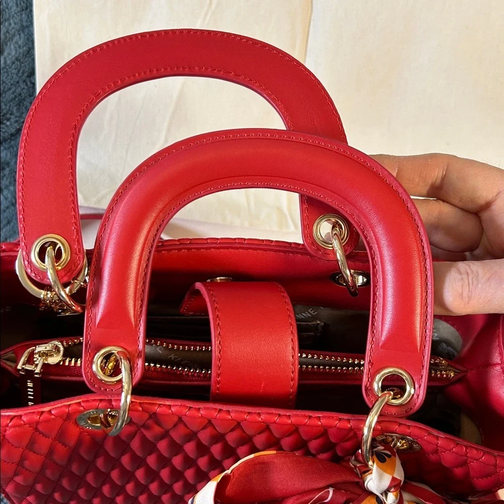 Anne Klein Red Quilted Handbag with Scarf Accent and unknown credit card holder